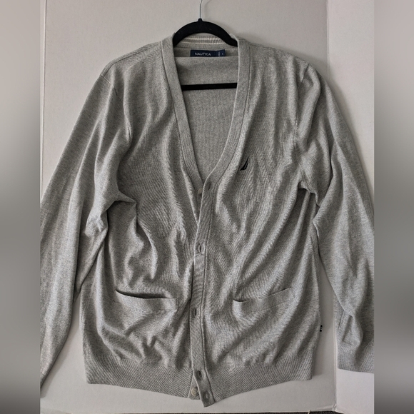 Vintage Nautica Mens Large Cardigan Sweater Gray - Picture 1 of 4